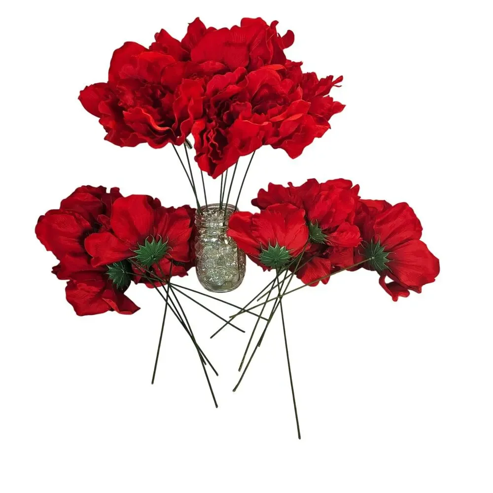 Artificial Red Peony Flower 20 Stems 6 Inch Large Faux Silk Wedding Floral Decor